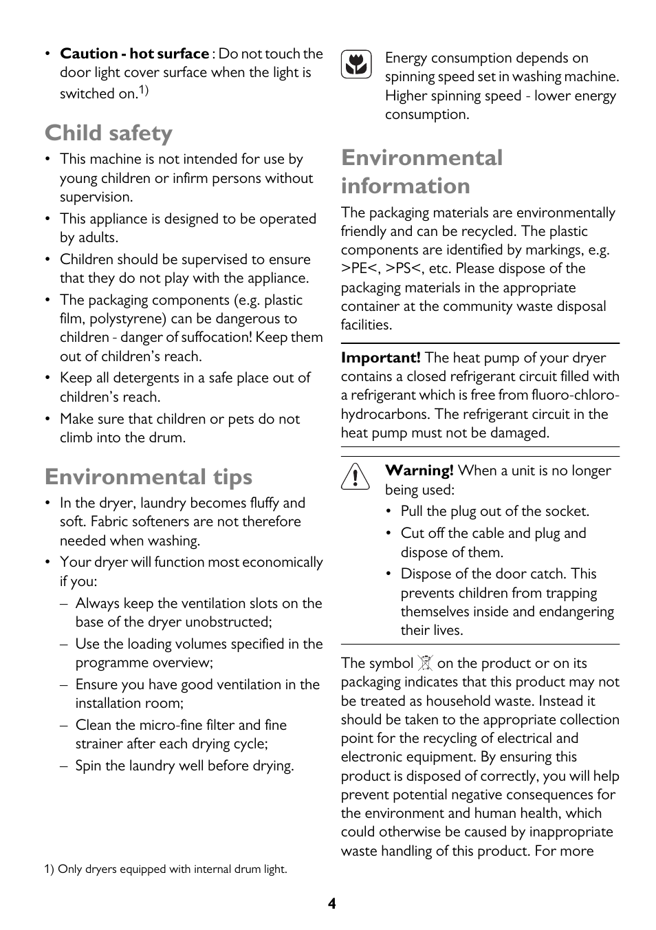 Child safety, Environmental tips, Environmental information | John Lewis U33046 JLTDC10 User Manual | Page 4 / 32