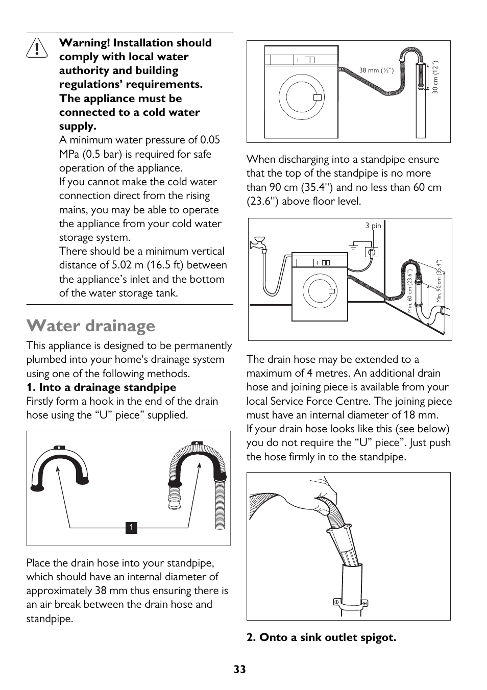 Water drainage | John Lewis JLWM 1410 User Manual | Page 33 / 44