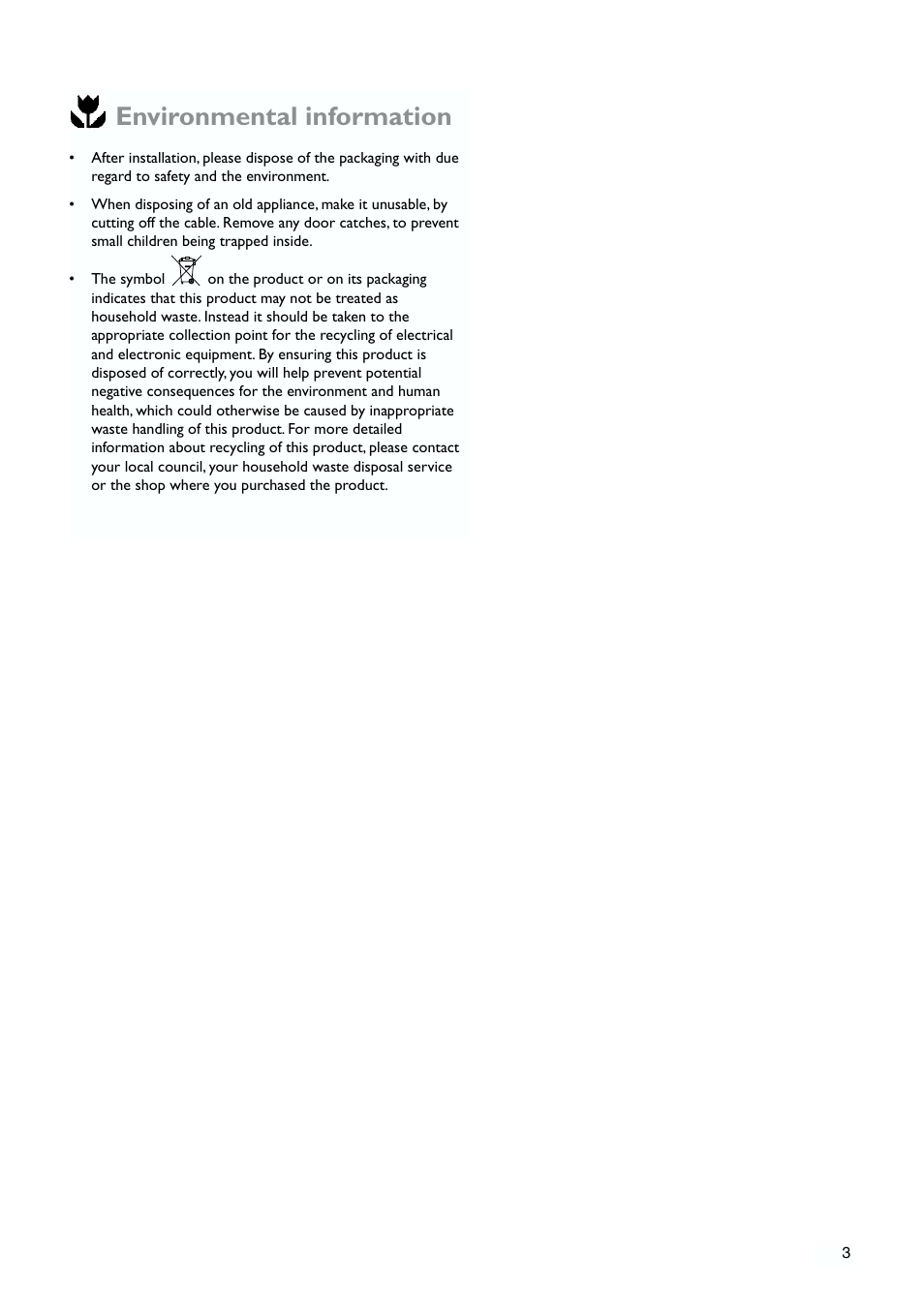 Environmental information | John Lewis JLLFW1809 User Manual | Page 3 / 24