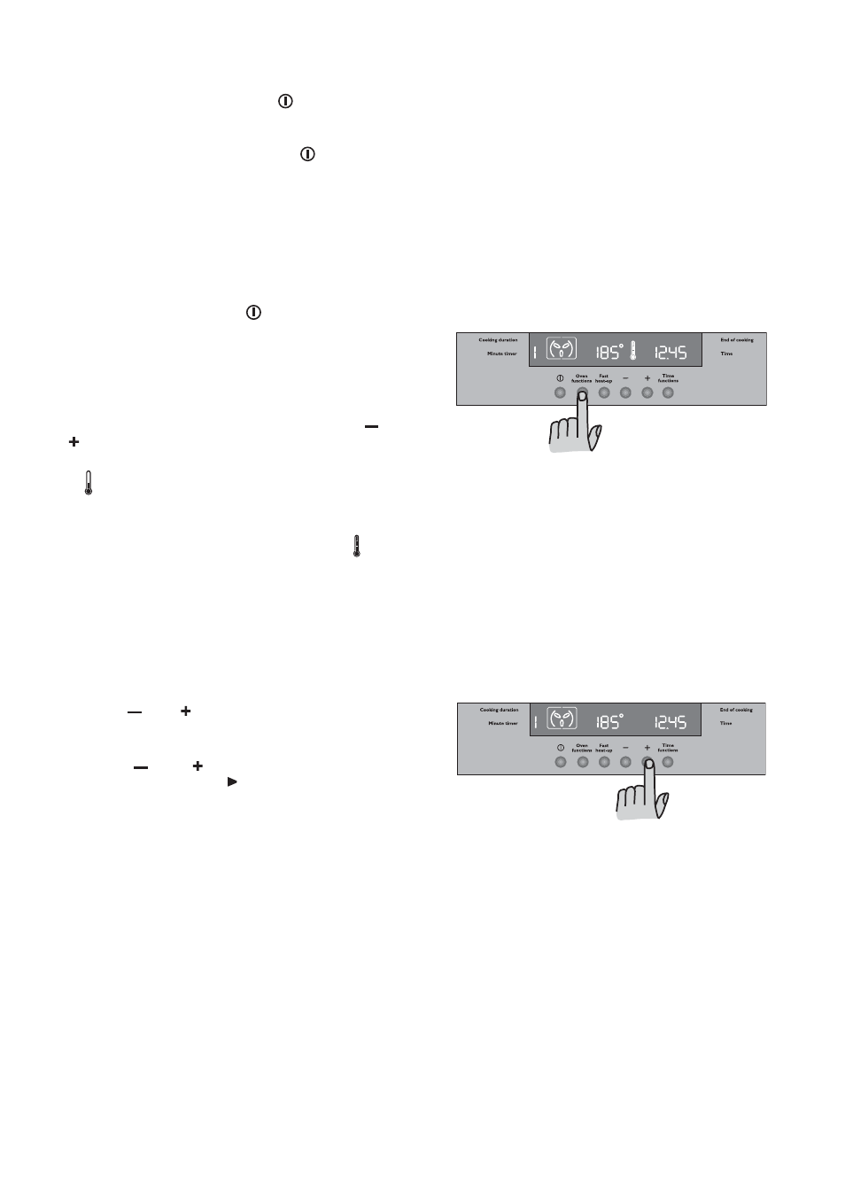 On/off" push button, How to select a cooking function, How to set the temperature and | John Lewis JLBIOS602 User Manual | Page 9 / 28