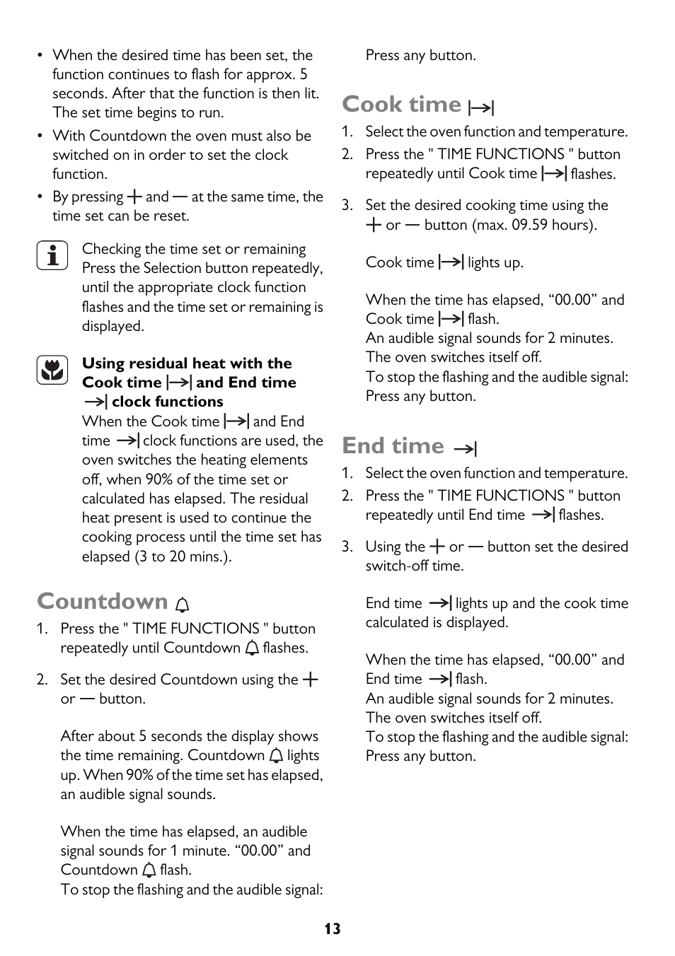 Countdown, Cook time, End time | John Lewis JLBIDU712 User Manual | Page 13 / 40