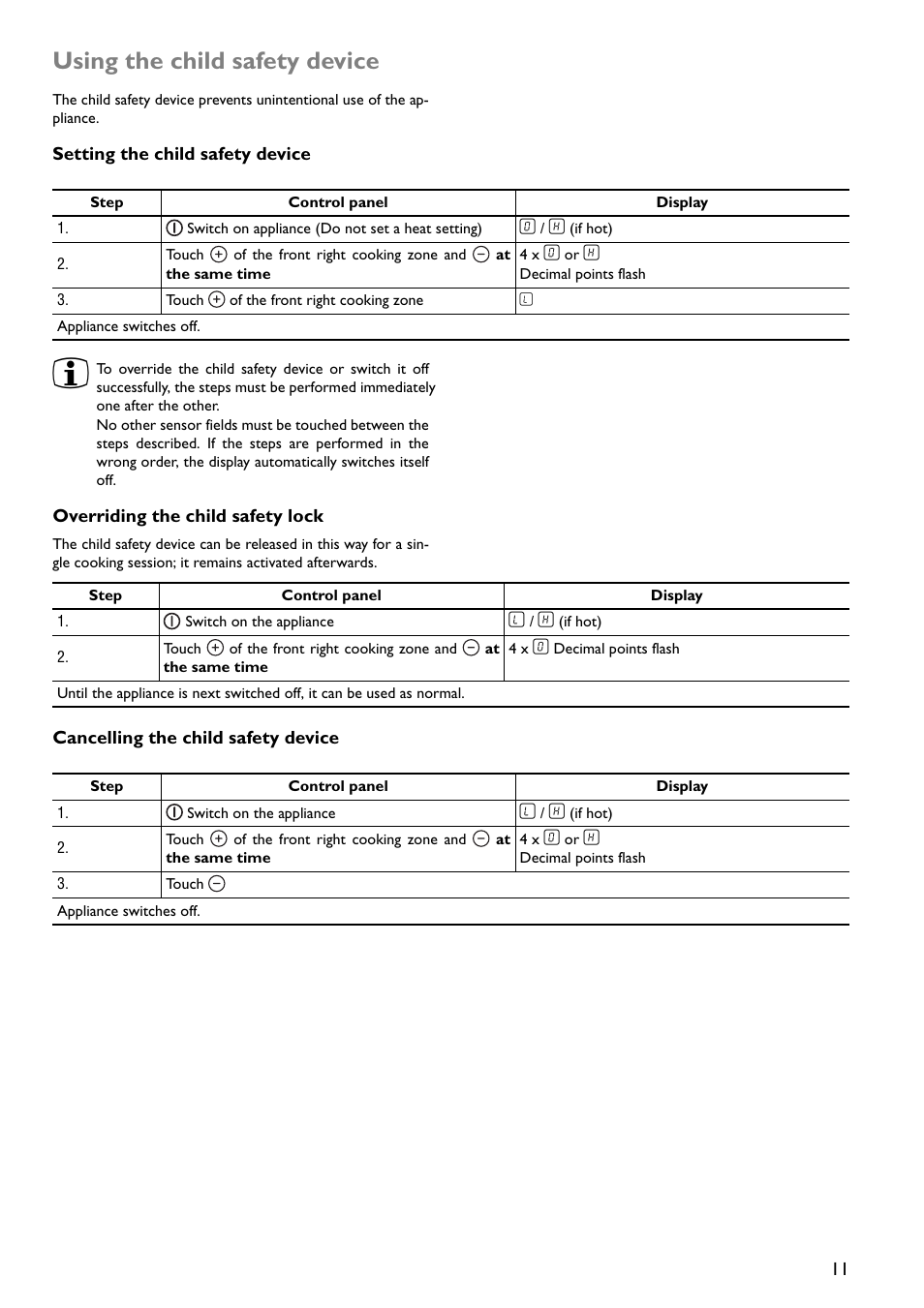 Using the child safety device | John Lewis JLBICH602 User Manual | Page 11 / 20