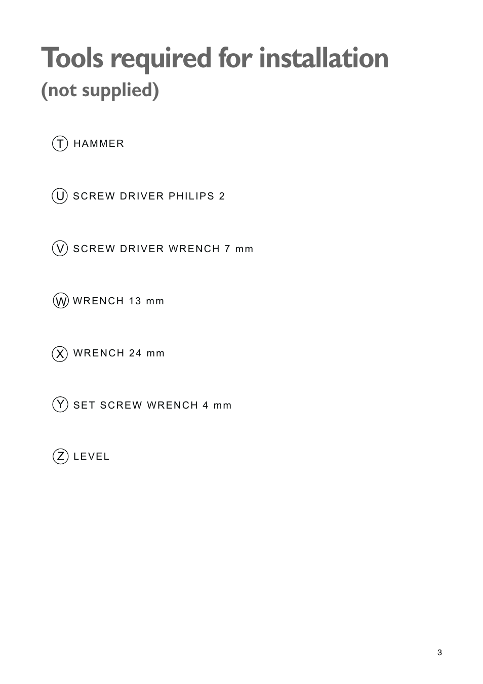 Tools required for installation, Not supplied) | John Lewis SBSKITB User Manual | Page 3 / 20