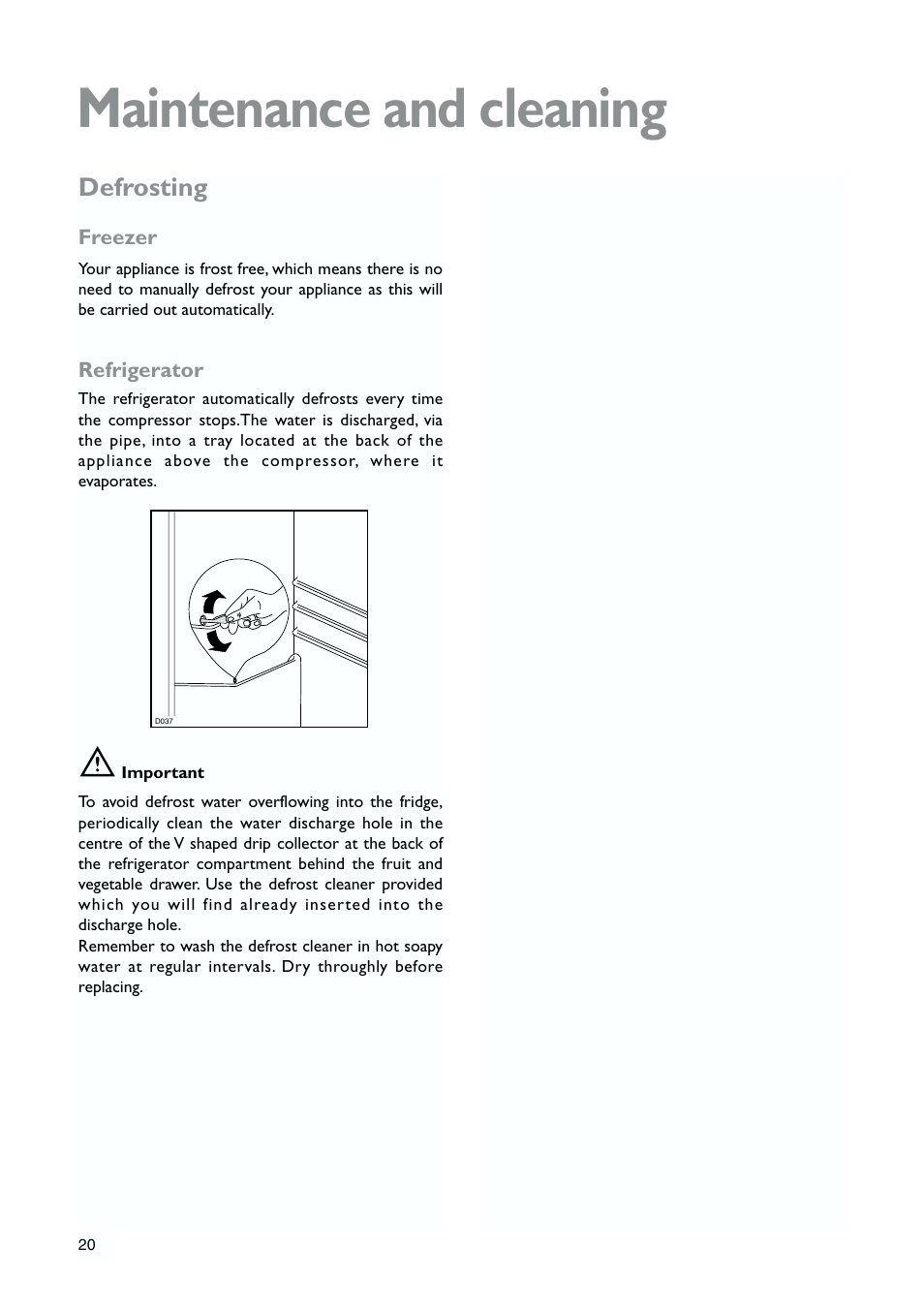 Maintenance and cleaning, Defrosting | John Lewis JLWFF1101 User Manual | Page 20 / 24