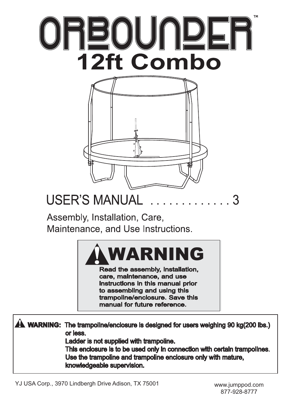 Jumpking Orbounder 12ft Combo YJ User Manual | 21 pages