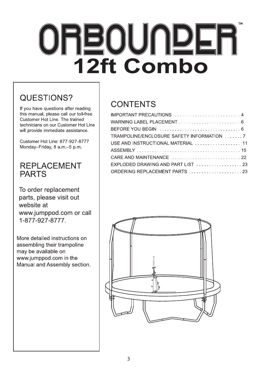 Jumpking Orbounder 12ft Combo YJ User Manual | Page 2 / 21