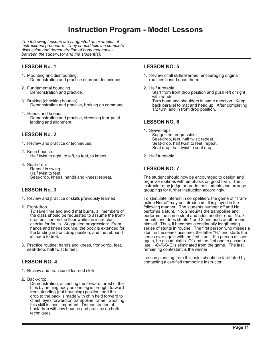 Instruction program - model lessons | Jumpking backyard JKXT12W User Manual | Page 11 / 28