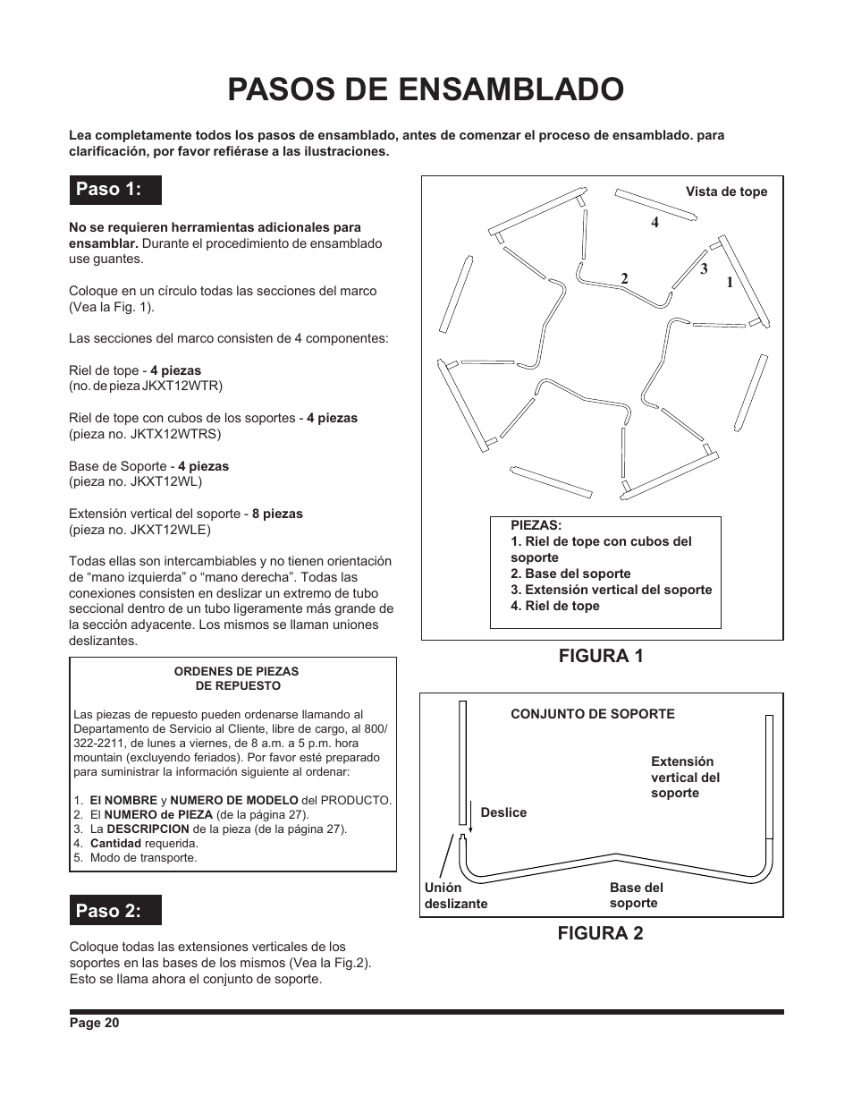 Pasos de ensamblado, Paso 1: paso 2, Figura 1 figura 2 | Jumpking backyard JKXT12W User Manual | Page 20 / 28