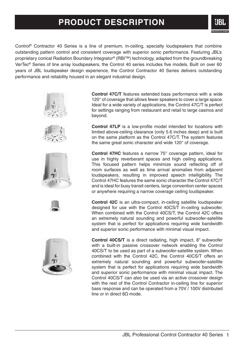 Product description | JBL Professional Control 47C/T User Manual | Page 3 / 12