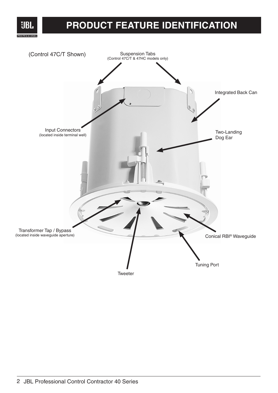 Product feature identification | JBL Professional Control 47C/T User Manual | Page 4 / 12