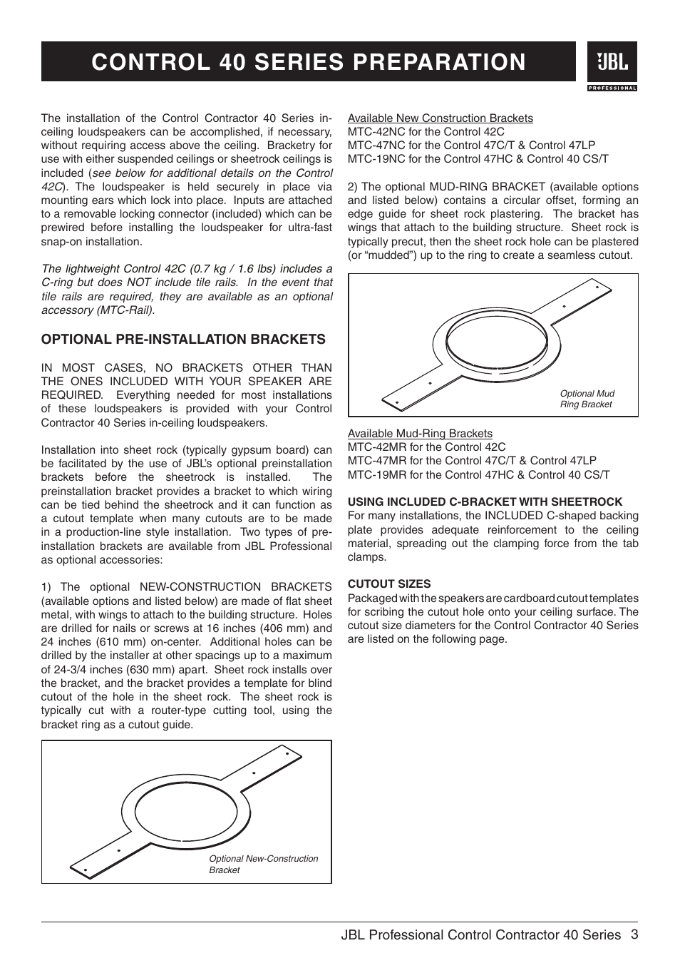 Control 40 series preparation | JBL Professional Control 47C/T User Manual | Page 5 / 12