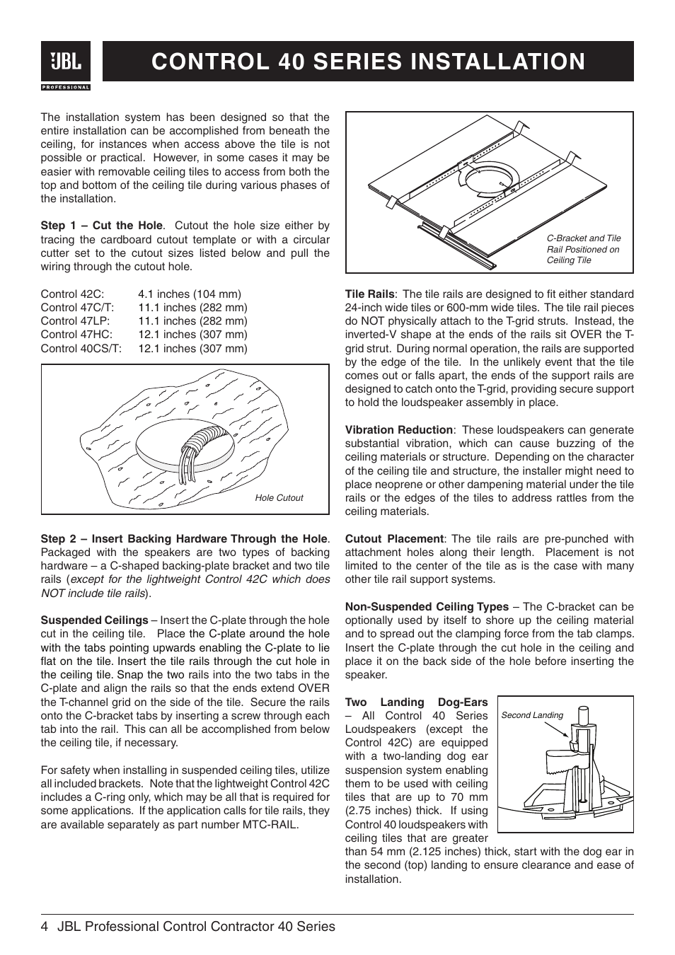 Control 40 series installation | JBL Professional Control 47C/T User Manual | Page 6 / 12