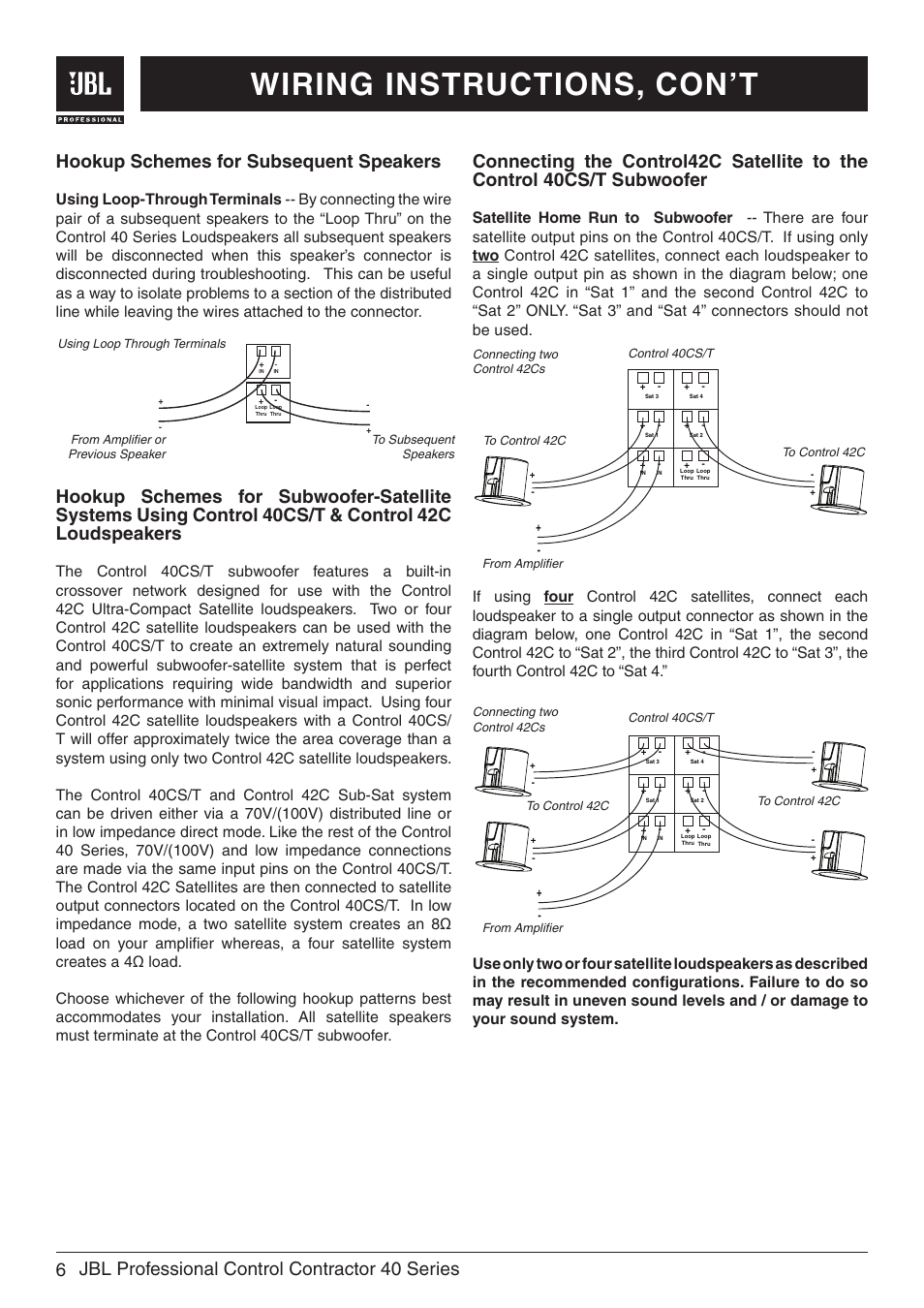 Wiring instructions, con’t | JBL Professional Control 47C/T User Manual | Page 8 / 12