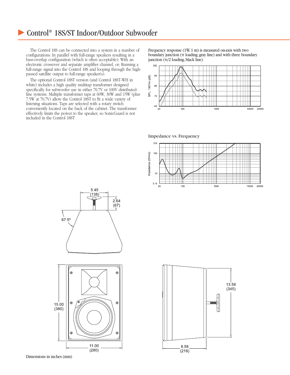 Control, 18s/st indoor/outdoor subwoofer | JBL Professional Control 18S/ST User Manual | Page 2 / 4