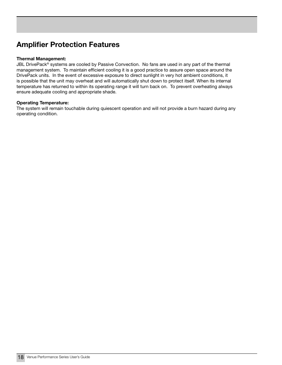 Ampliﬁer protection features | JBL Professional DPC-2 User Manual | Page 18 / 28