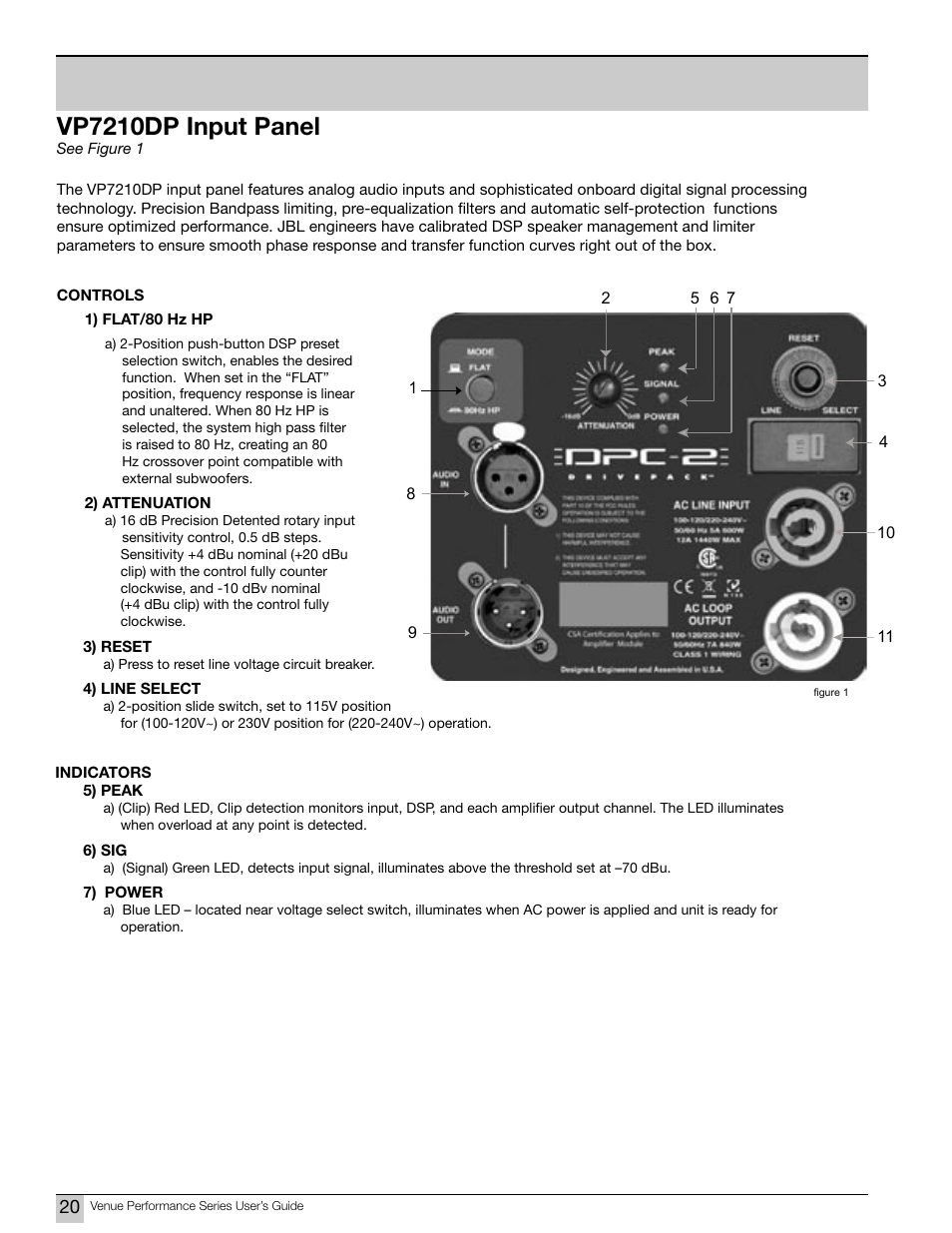 Vp7210dp input panel | JBL Professional DPC-2 User Manual | Page 20 / 28