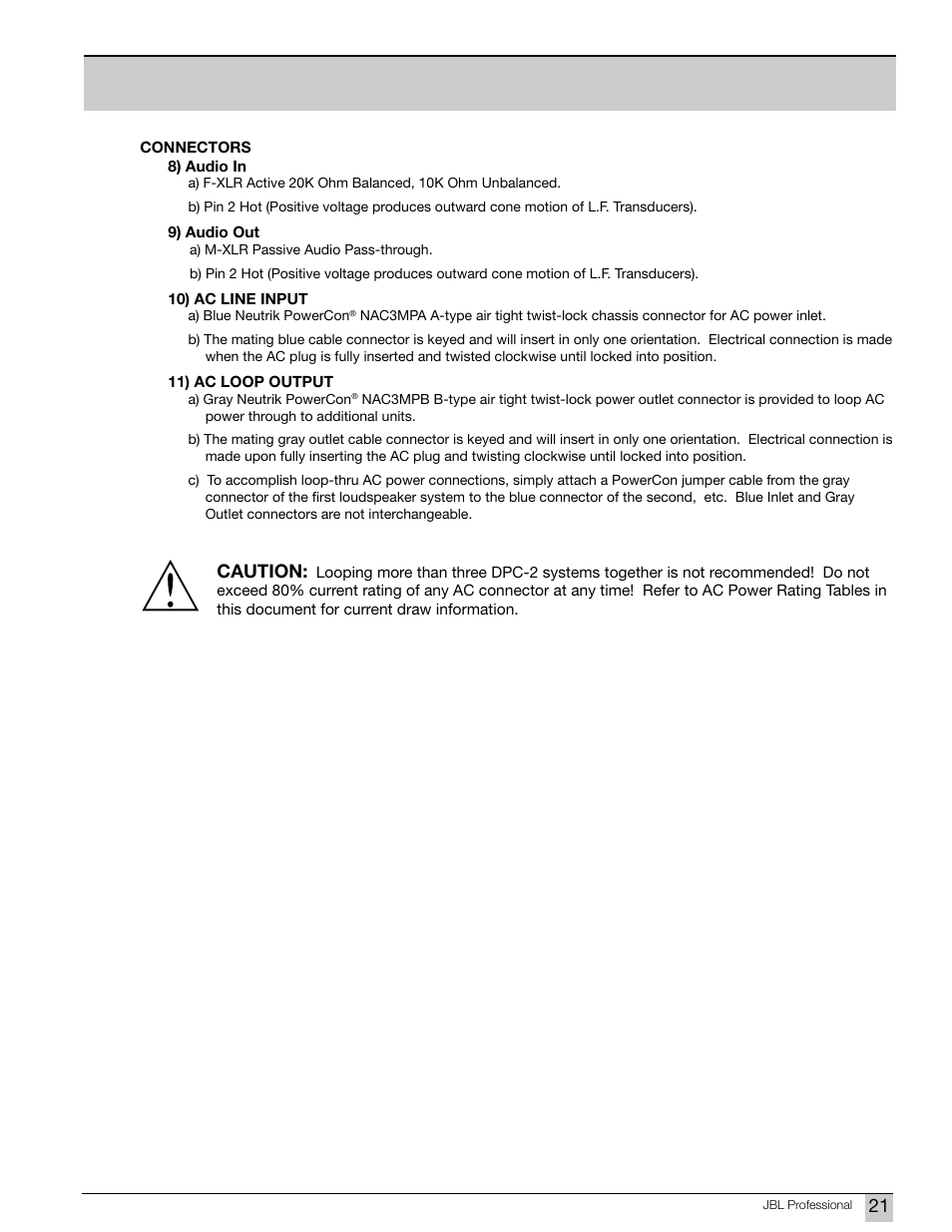 Caution | JBL Professional DPC-2 User Manual | Page 21 / 28