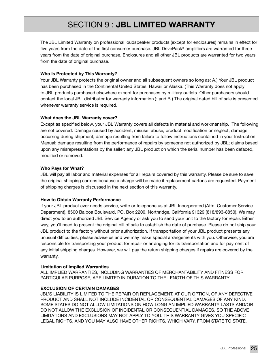 JBL Professional DPC-2 User Manual | Page 25 / 28