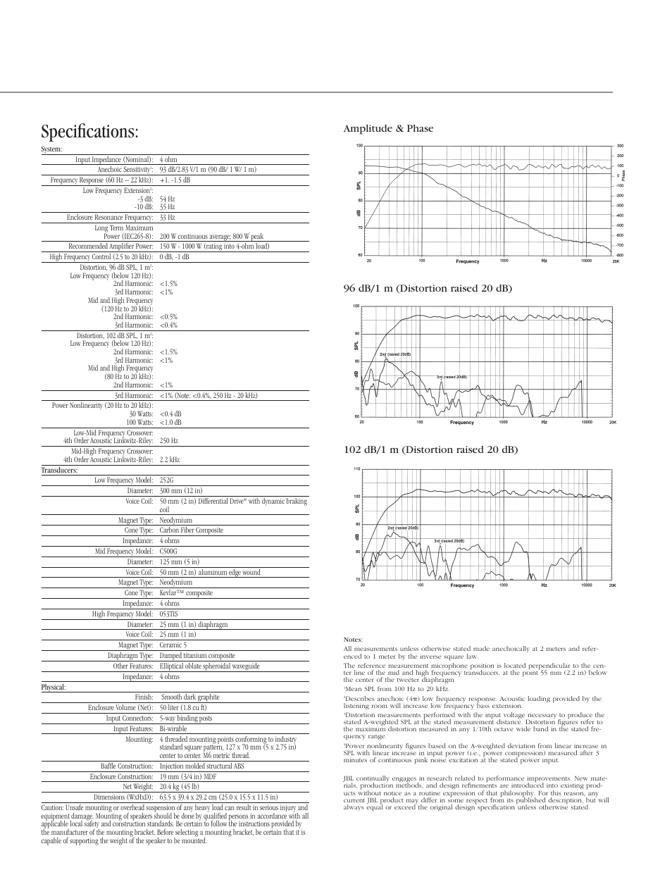 Specifications | JBL Professional LSR6332 User Manual | Page 3 / 4