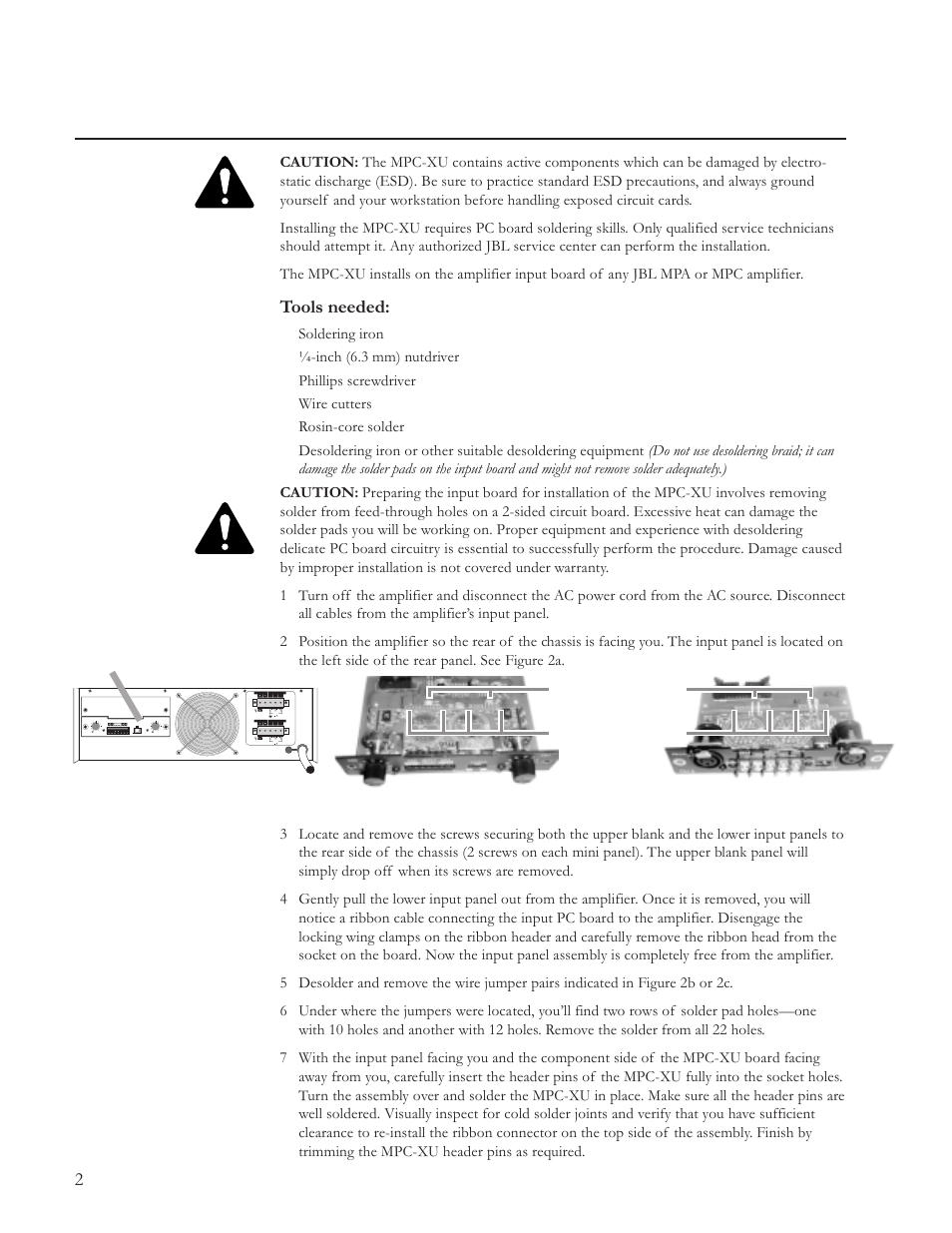 Ii. installation, Tools needed, Ground | Figure 2c. the input panel (mpa) | JBL Professional MPC-XU User Manual | Page 2 / 8