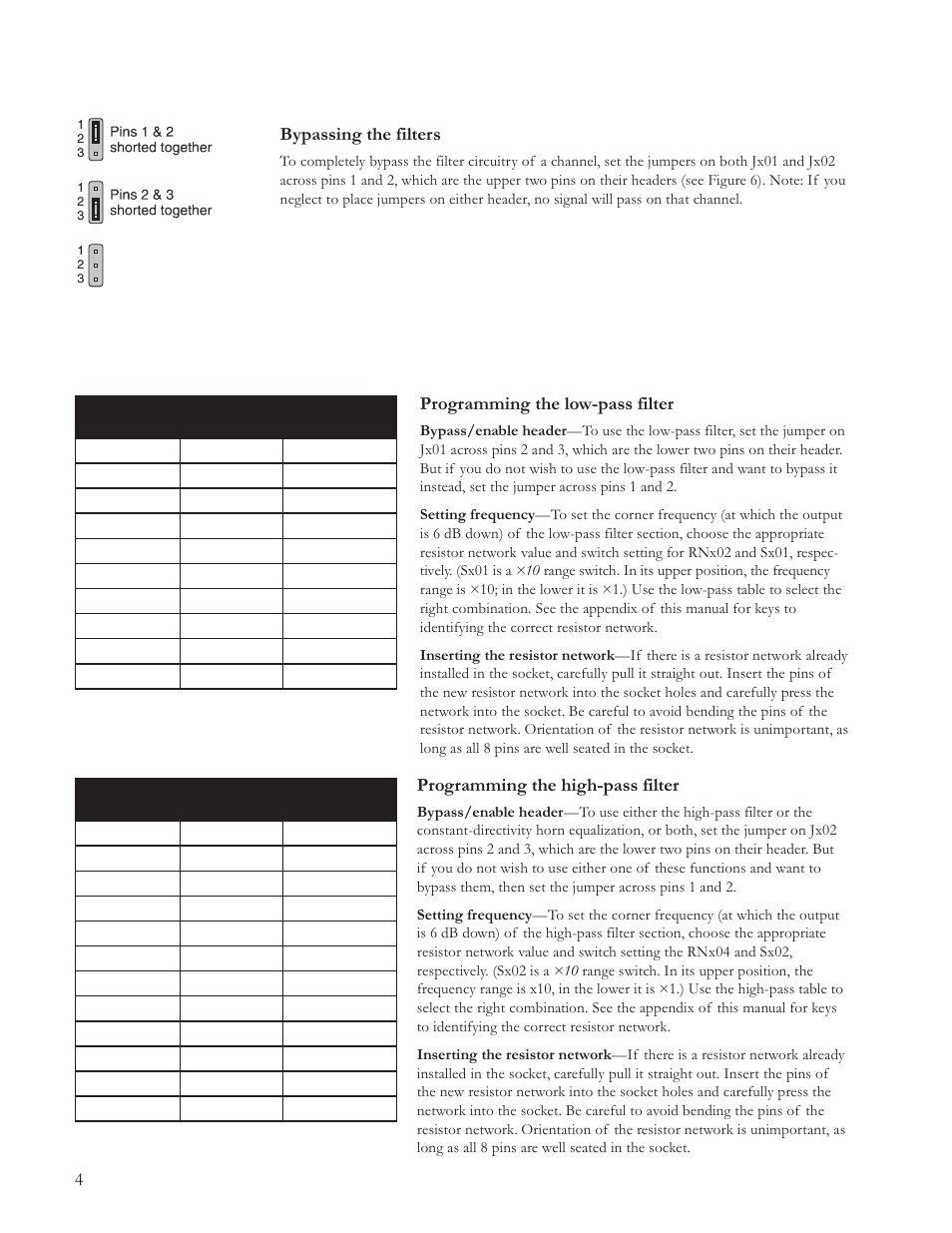 4programming the low-pass filter, Programming the high-pass filter, Bypassing the filters | JBL Professional MPC-XU User Manual | Page 4 / 8