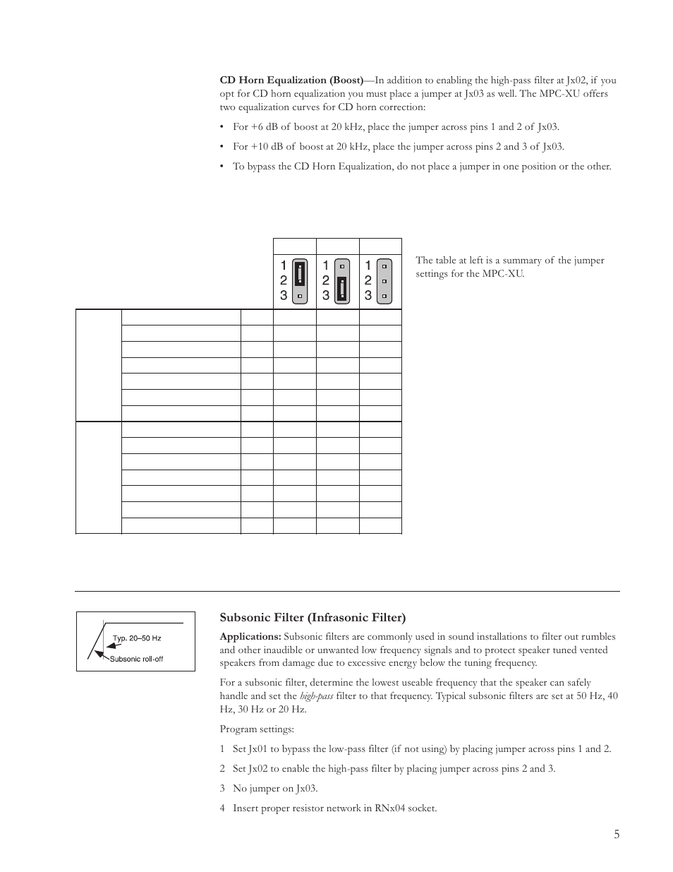 Iv. typical configurations, Subsonic filter (infrasonic filter) | JBL Professional MPC-XU User Manual | Page 5 / 8