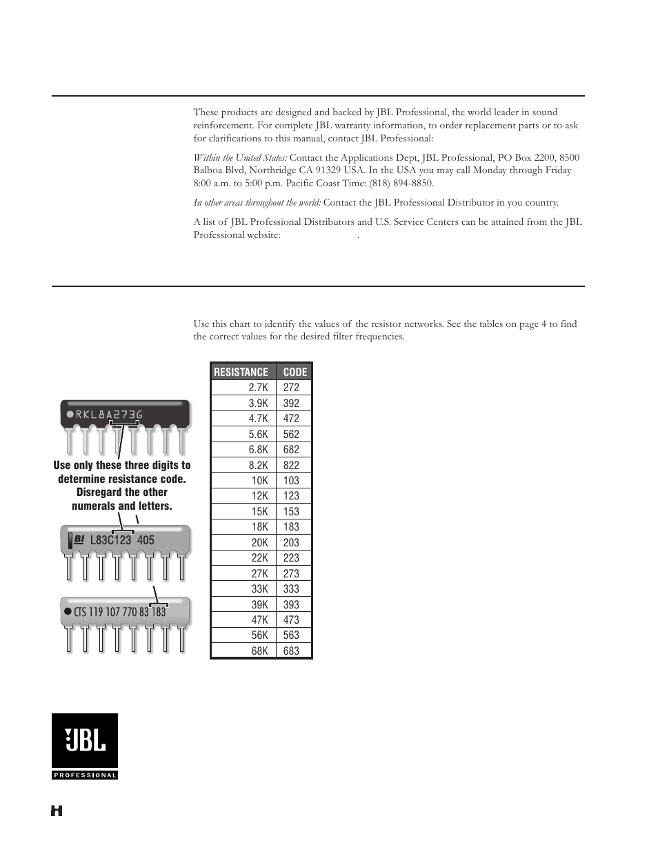 Appendix, V. warranty & contacting jbl | JBL Professional MPC-XU User Manual | Page 8 / 8