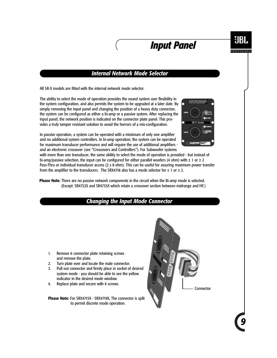 Input panel | JBL Professional JBL SR-X Speakers 981-00052-02 User Manual | Page 9 / 16