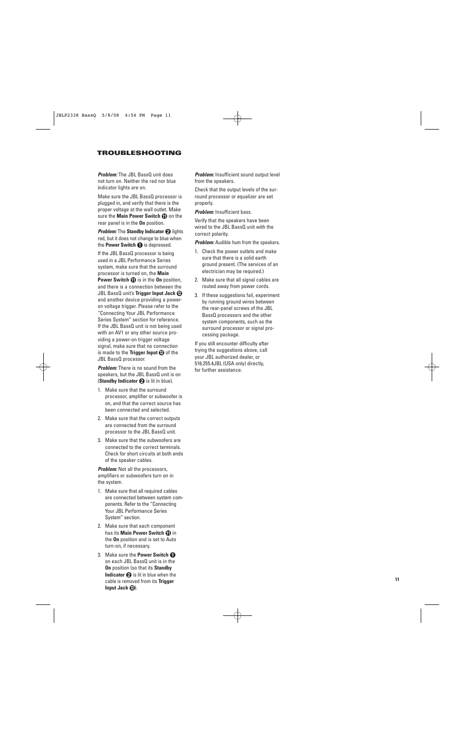 JBL Professional Performance BASSQ User Manual | Page 11 / 12