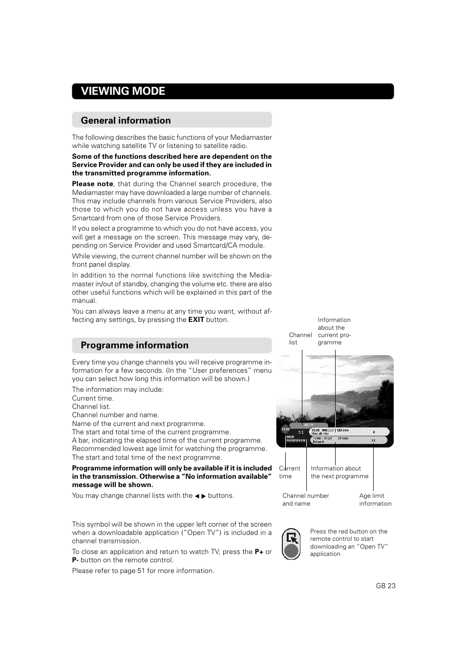 Viewing mode, General information, Programme information | JA Audio 9902S User Manual | Page 23 / 62