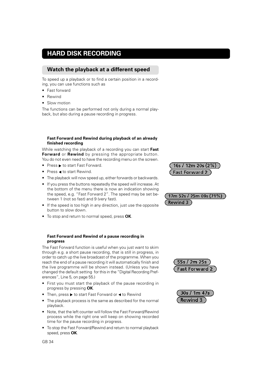 Hard disk recording, Watch the playback at a different speed | JA Audio 9902S User Manual | Page 34 / 62