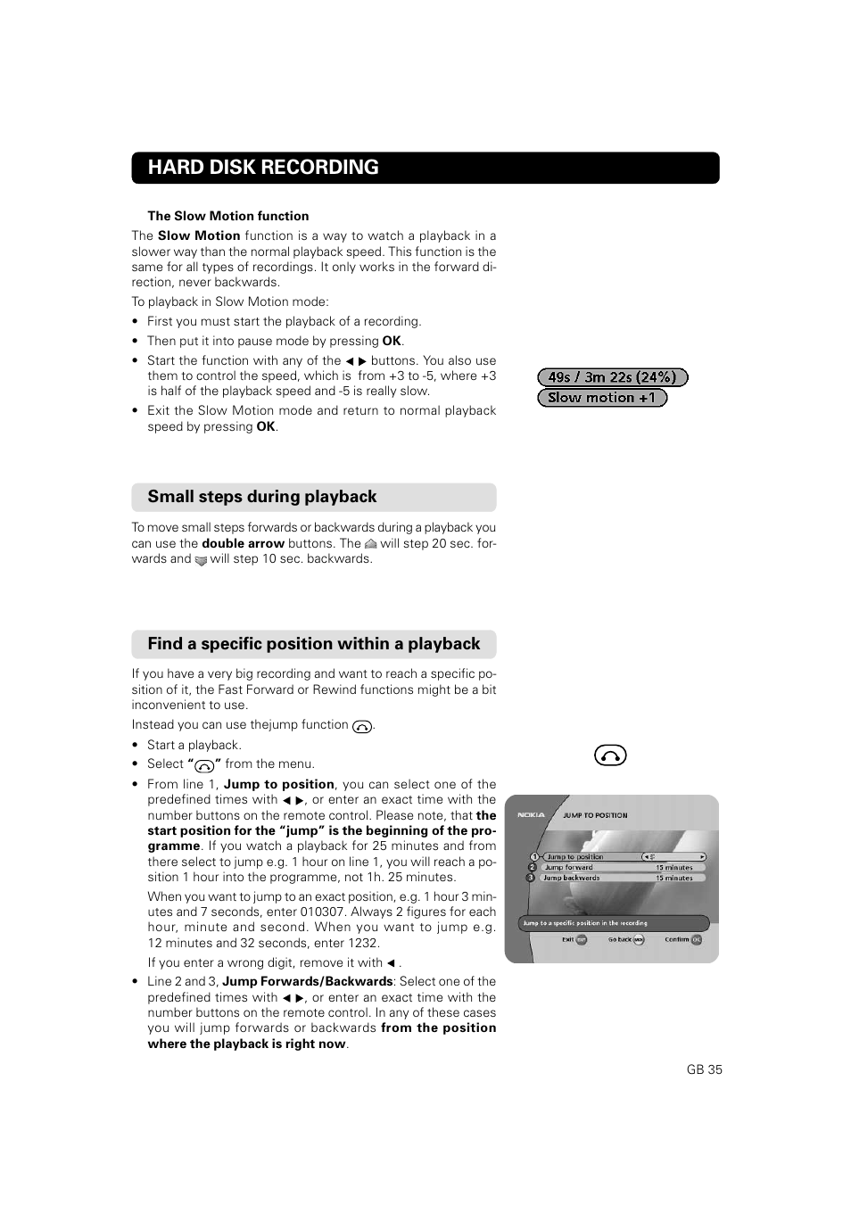 Hard disk recording, Small steps during playback, Find a specific position within a playback | JA Audio 9902S User Manual | Page 35 / 62