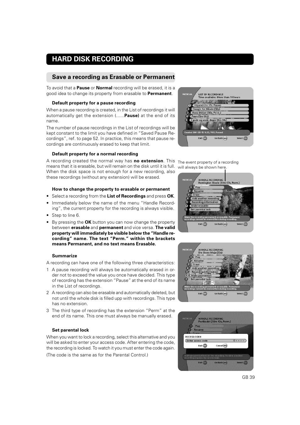 Hard disk recording, Save a recording as erasable or permanent | JA Audio 9902S User Manual | Page 39 / 62