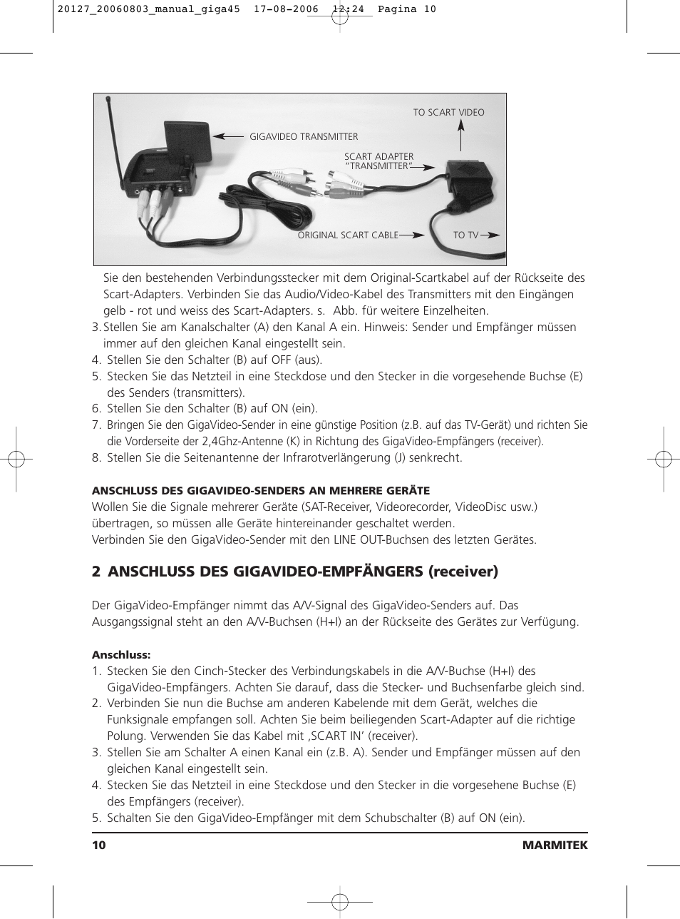 2 anschluss des gigavideo-empfängers (receiver) | JA Audio 45 User Manual | Page 10 / 42