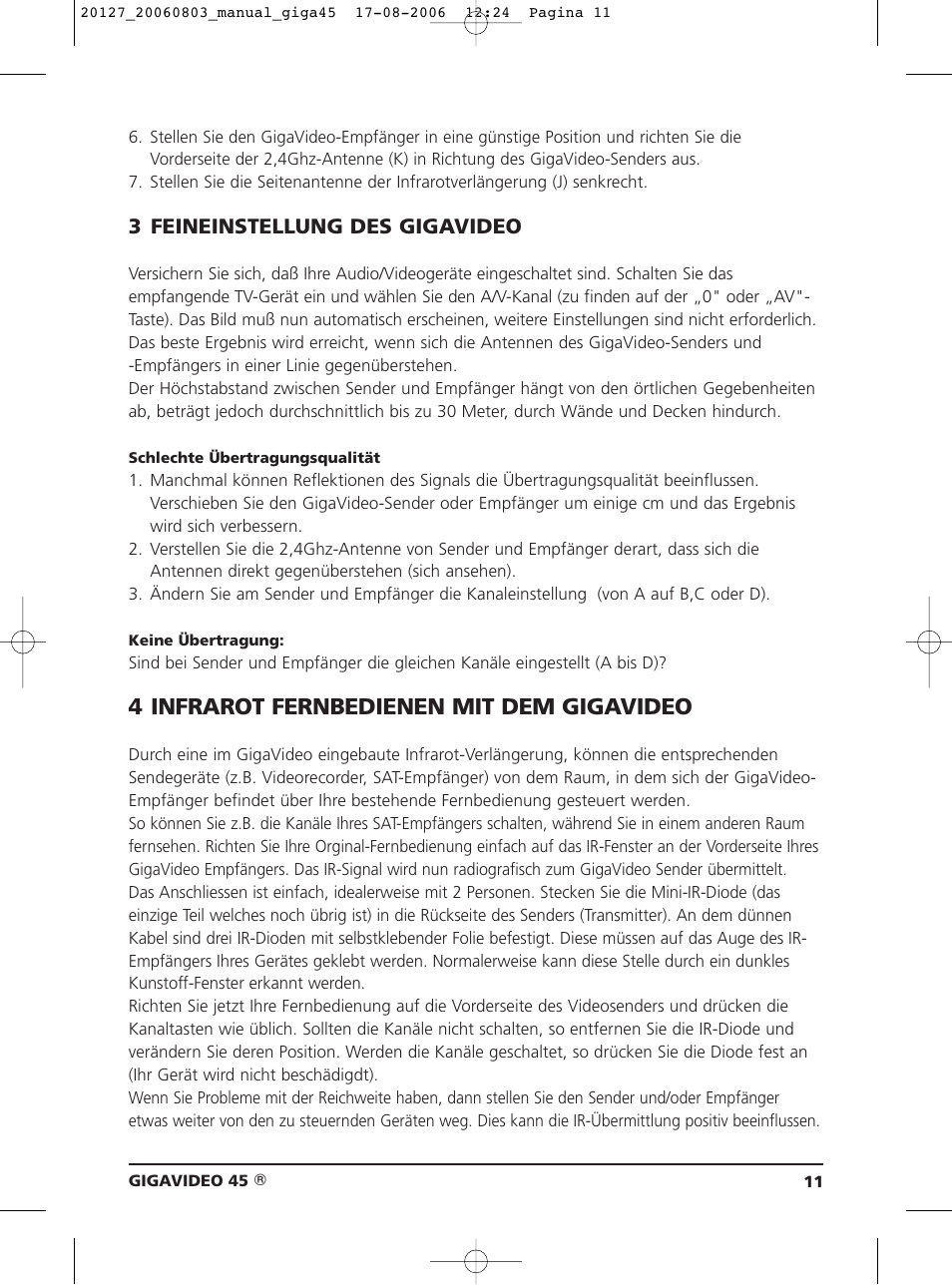 4 infrarot fernbedienen mit dem gigavideo, 3 feineinstellung des gigavideo | JA Audio 45 User Manual | Page 11 / 42