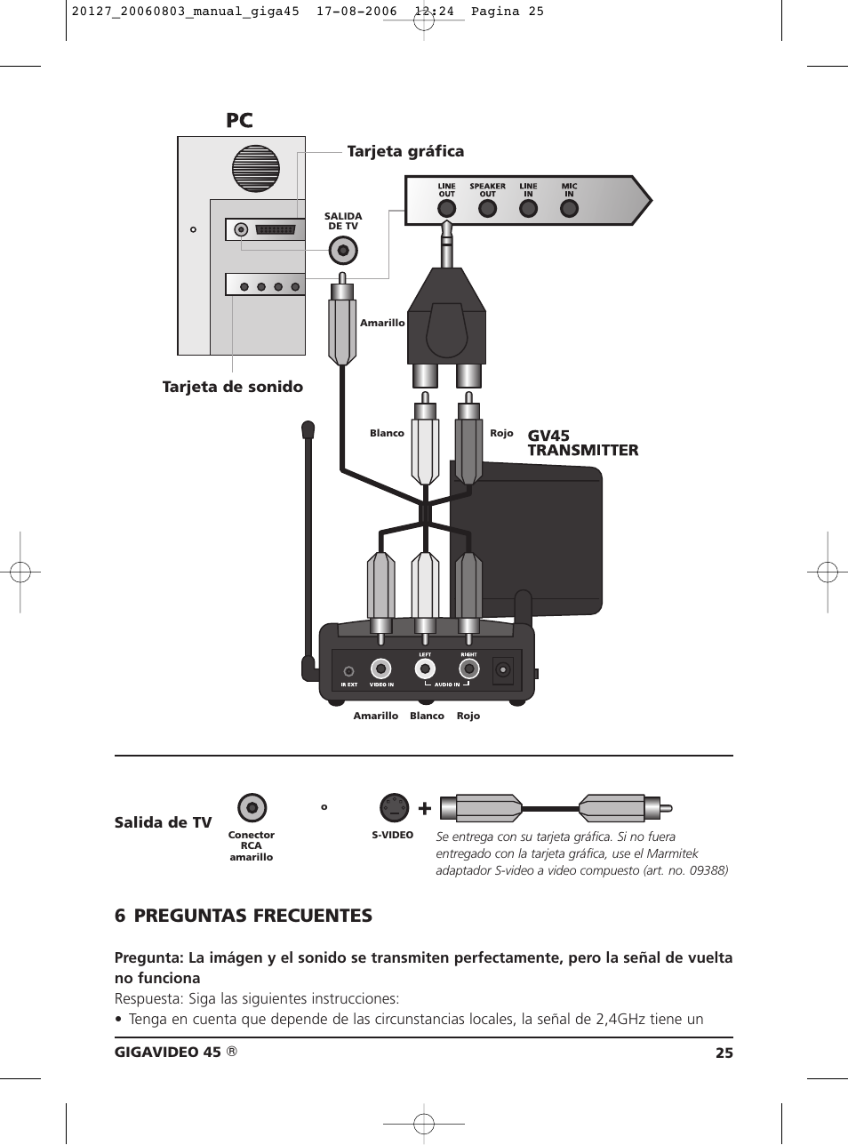 6 preguntas frecuentes, Tarjeta gráfica tarjeta de sonido, Salida de tv | JA Audio 45 User Manual | Page 25 / 42