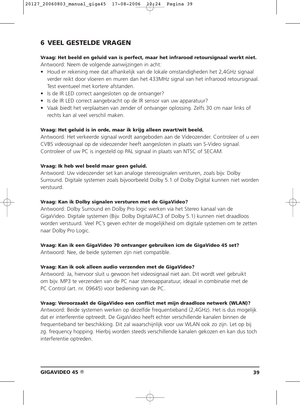 6 veel gestelde vragen | JA Audio 45 User Manual | Page 39 / 42