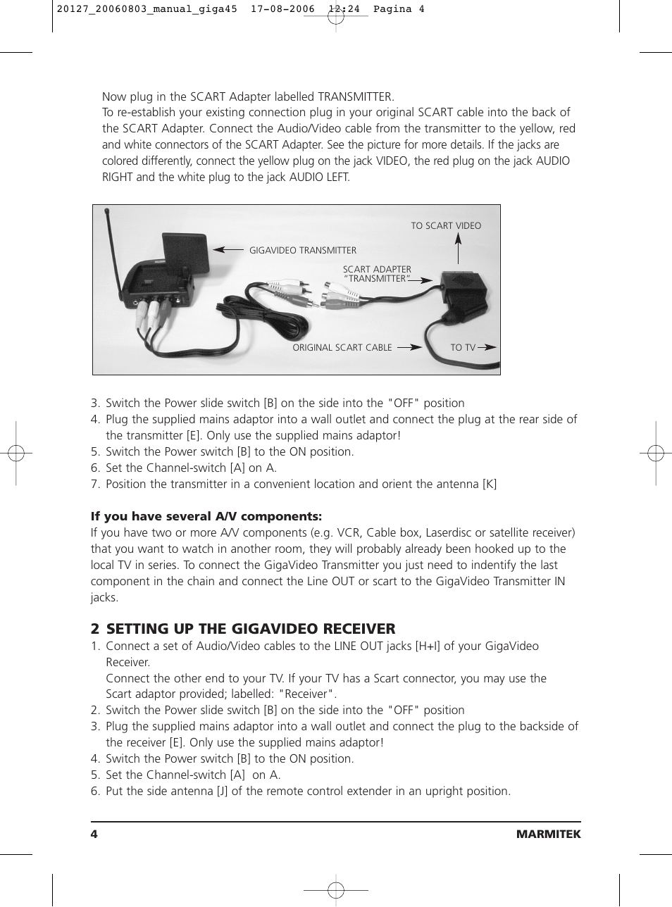 2 setting up the gigavideo receiver | JA Audio 45 User Manual | Page 4 / 42