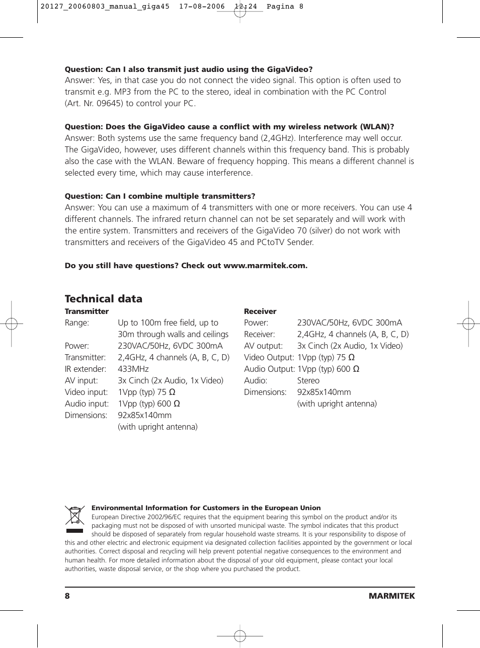 Technical data | JA Audio 45 User Manual | Page 8 / 42