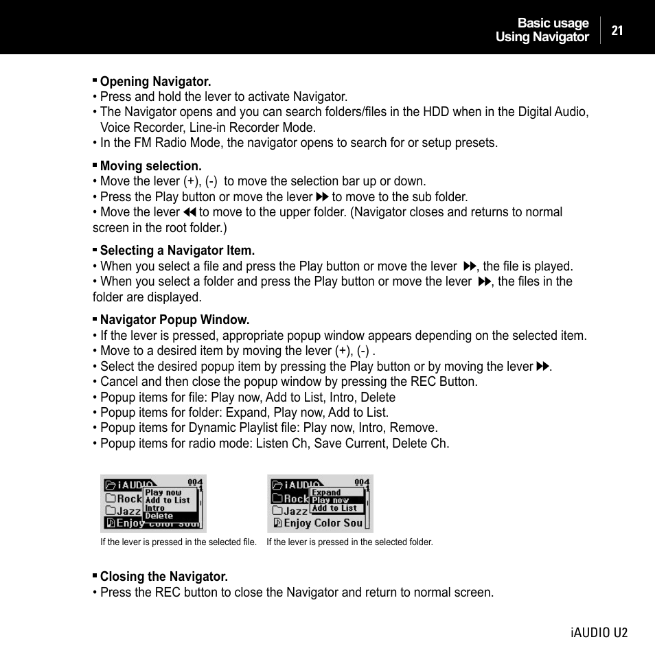 JetAudio iAUDIO U2 User Manual | Page 21 / 74