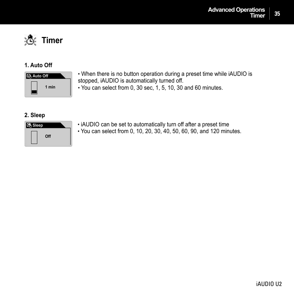 Timer | JetAudio iAUDIO U2 User Manual | Page 35 / 74