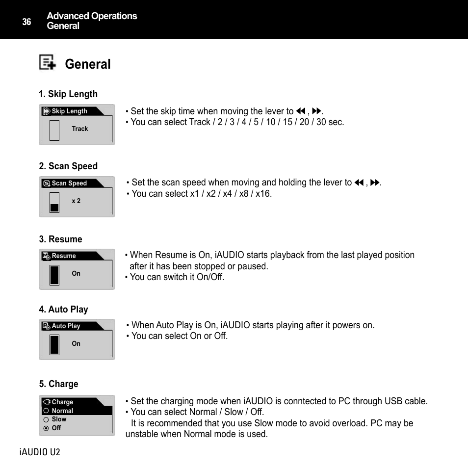 General | JetAudio iAUDIO U2 User Manual | Page 36 / 74