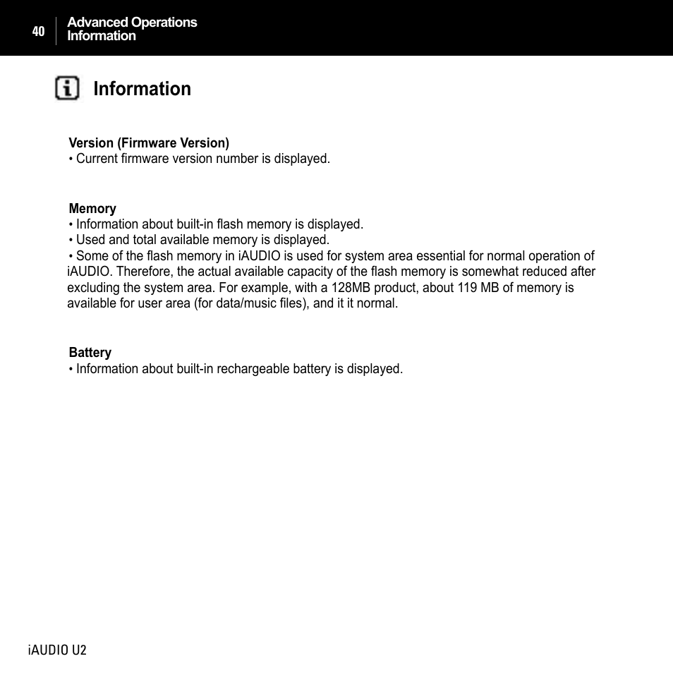 Information | JetAudio iAUDIO U2 User Manual | Page 40 / 74
