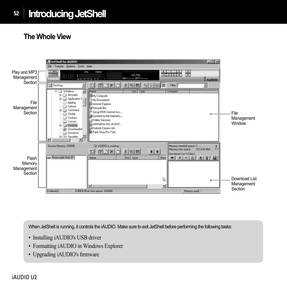 Introducing jetshell, The whole view | JetAudio iAUDIO U2 User Manual | Page 52 / 74