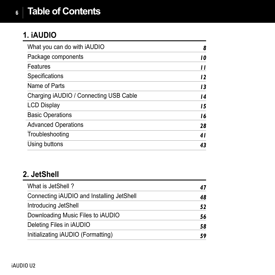 JetAudio iAUDIO U2 User Manual | Page 6 / 74