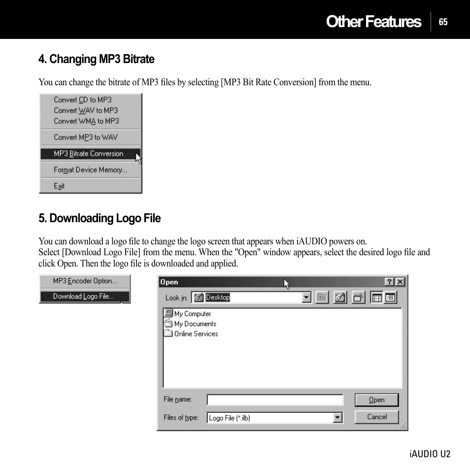 Other features | JetAudio iAUDIO U2 User Manual | Page 65 / 74