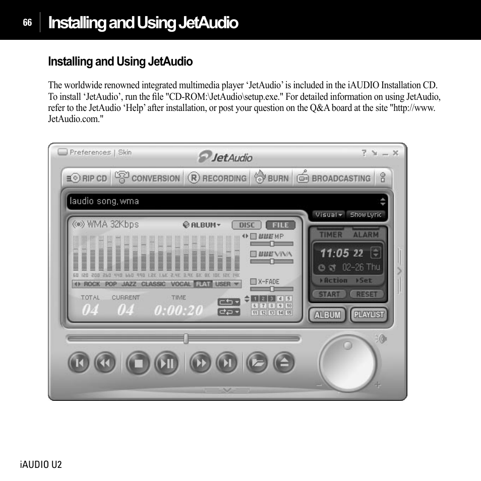 Installing and using jetaudio | JetAudio iAUDIO U2 User Manual | Page 66 / 74