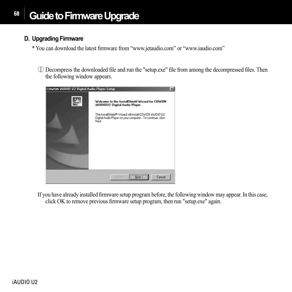 Guide to firmware upgrade | JetAudio iAUDIO U2 User Manual | Page 68 / 74
