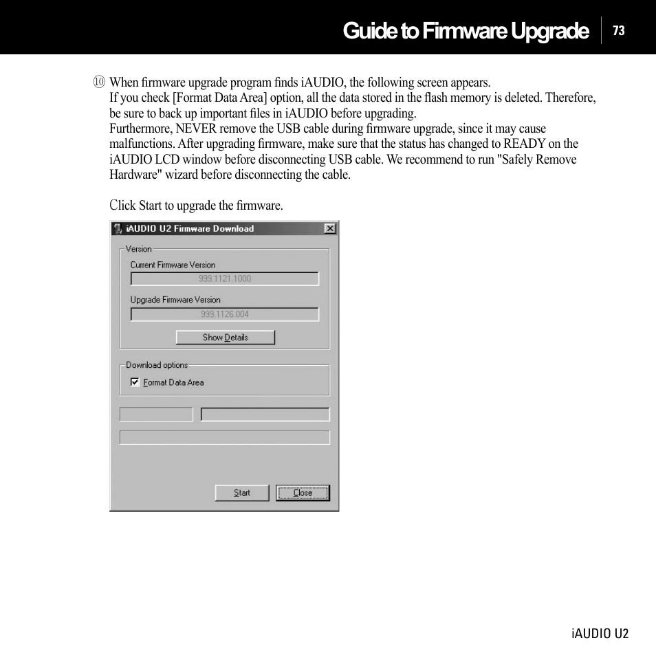 Guide to firmware upgrade | JetAudio iAUDIO U2 User Manual | Page 73 / 74