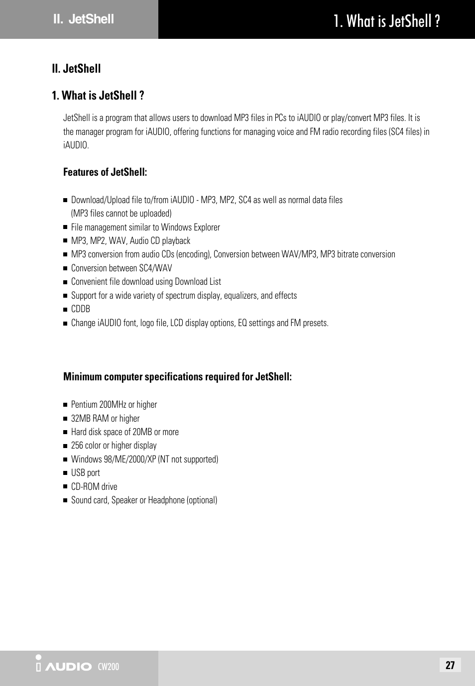 What is jetshell | JetAudio iAUDIO CW200 User Manual | Page 27 / 56